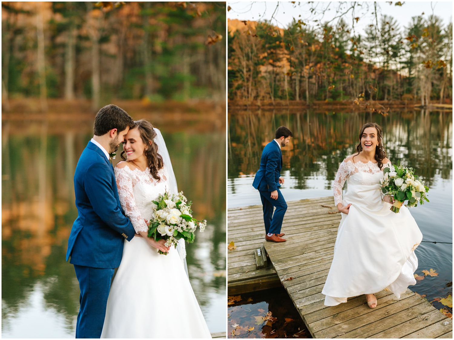 Lake Eden Events wedding portraits on dock by lake