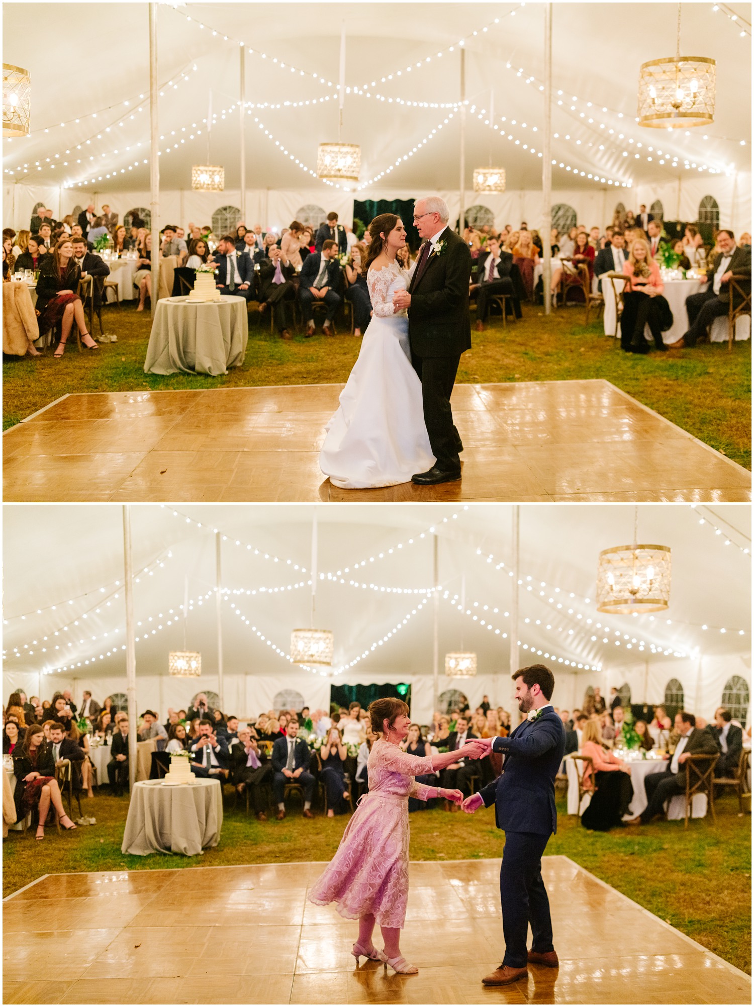 parent dances at Asheville wedding reception under tent