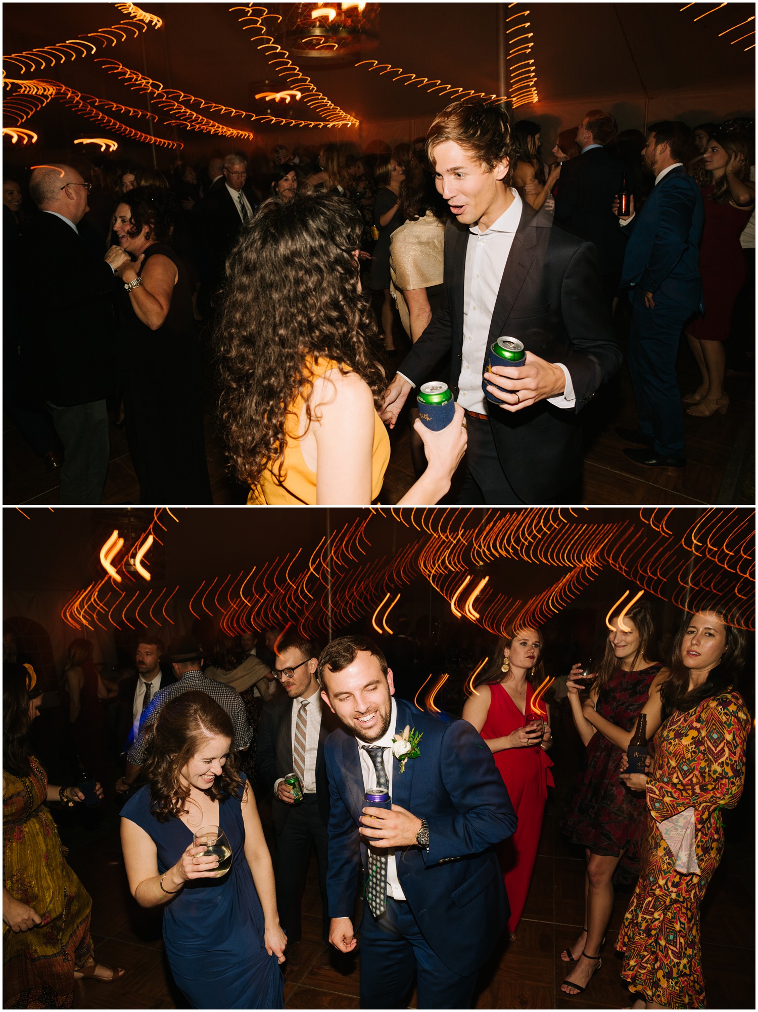 guests dance and drink during Asheville NC wedding reception