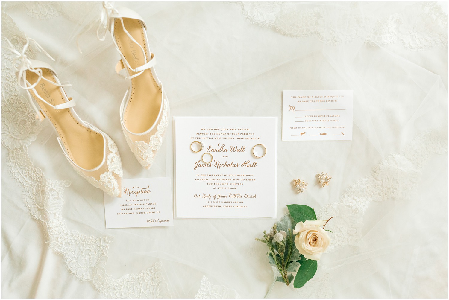 winter wedding details with lace shoes photographed by Chelsea Renay Photography