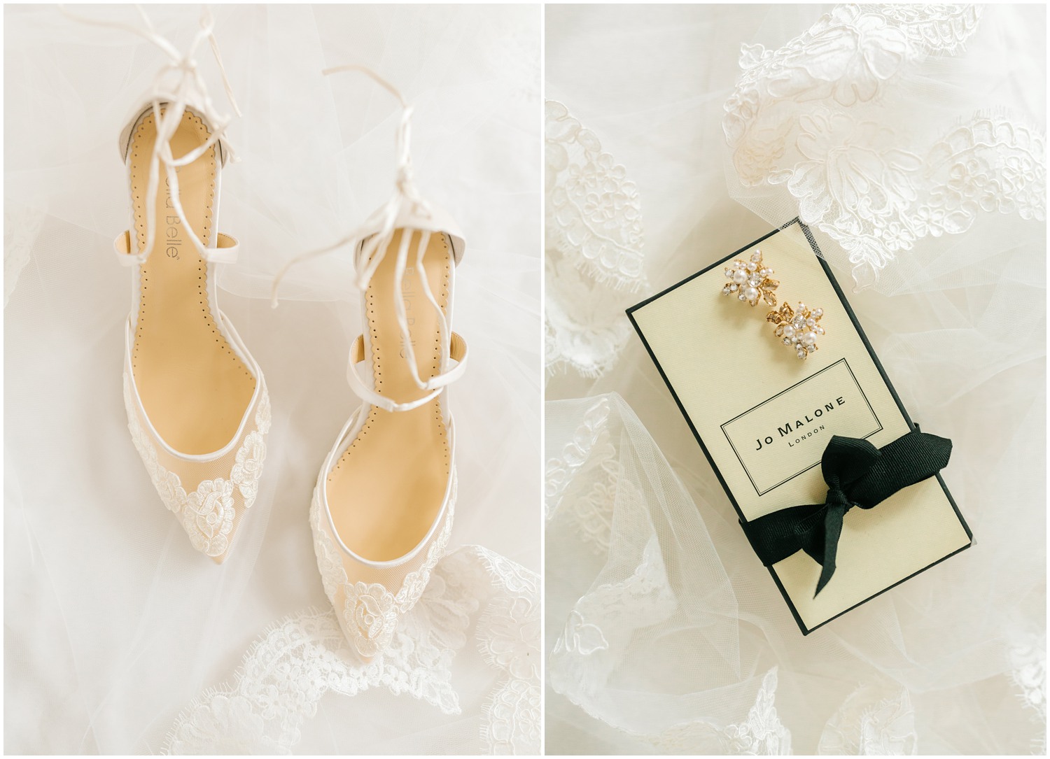 bride's lace shoes with jewelry photographed by Chelsea Renay Photography