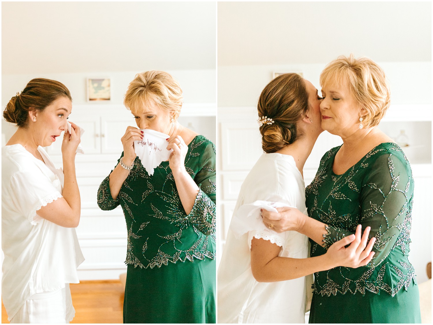 bride and mother cry during wedding preparations photographed by Chelsea Renay Photography