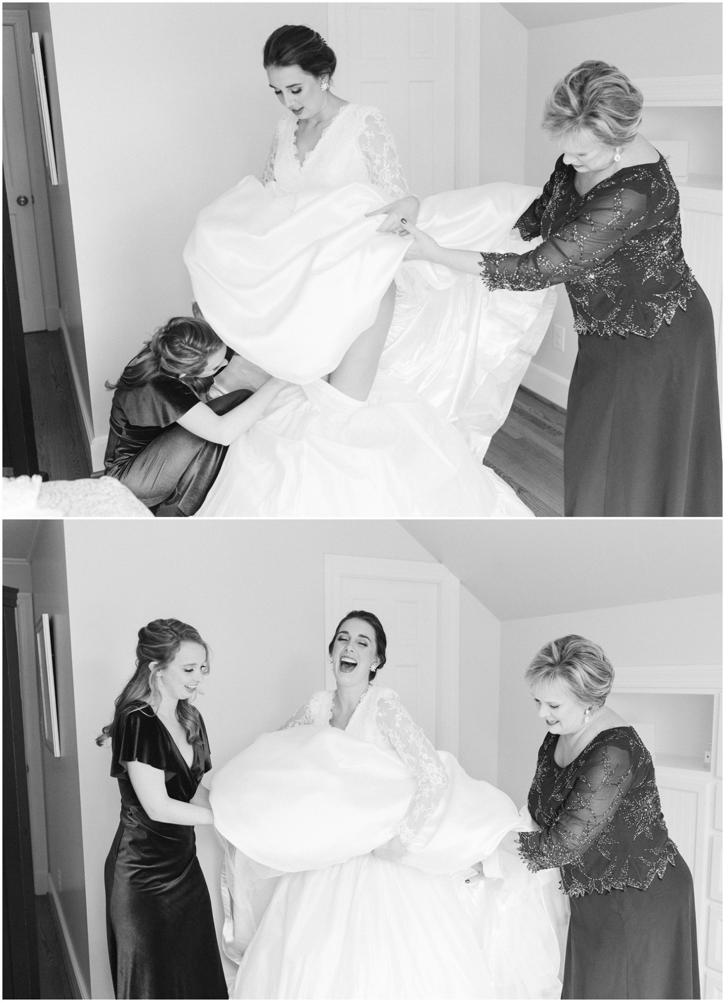 bridesmaid helps bride with garter photographed by Chelsea Renay Photography