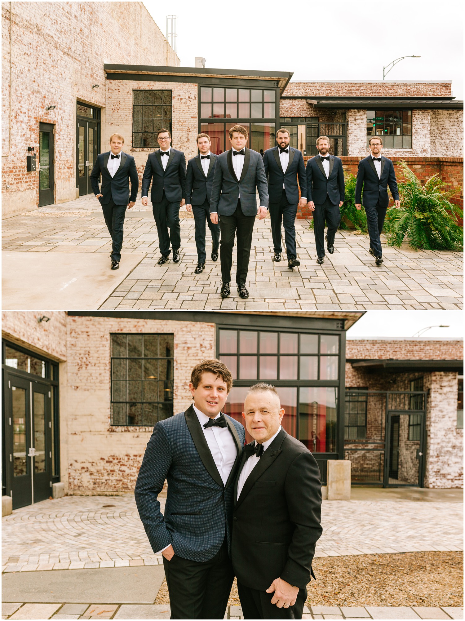 groom with six groomsmen walk towards Chelsea Renay Photography