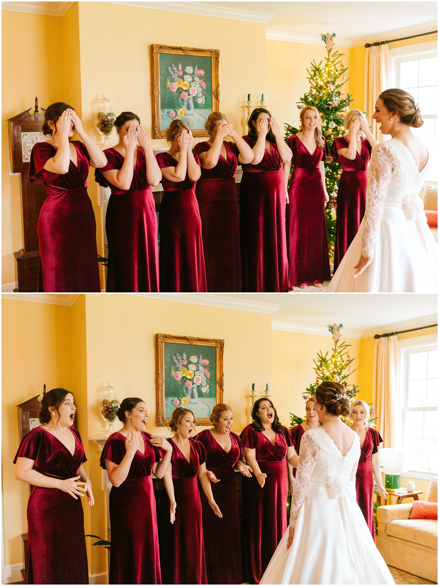 bridesmaids' first look with bride photographed by Chelsea Renay Photography