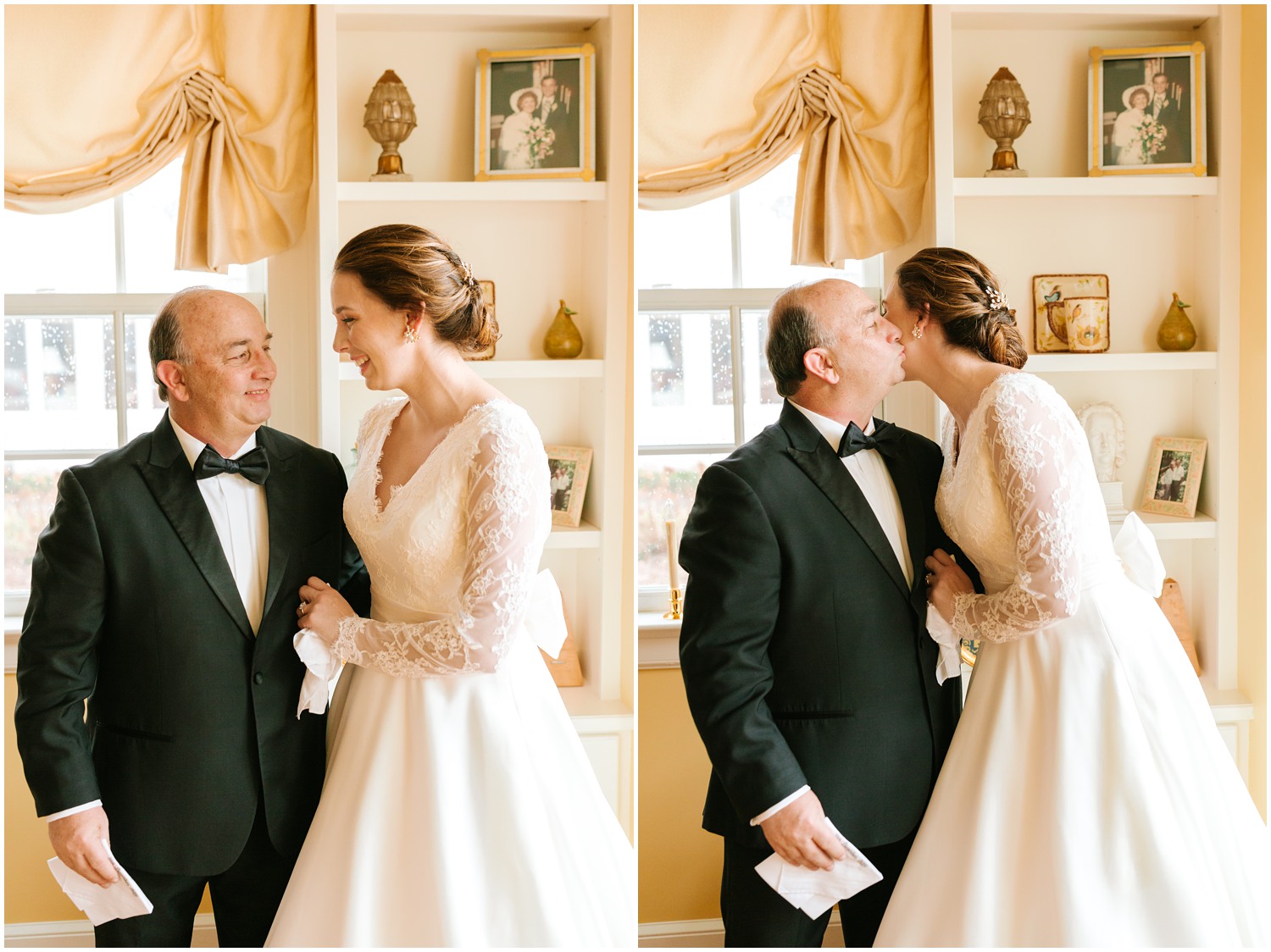 father gives bride a kiss on wedding day photographed by Chelsea Renay Photography