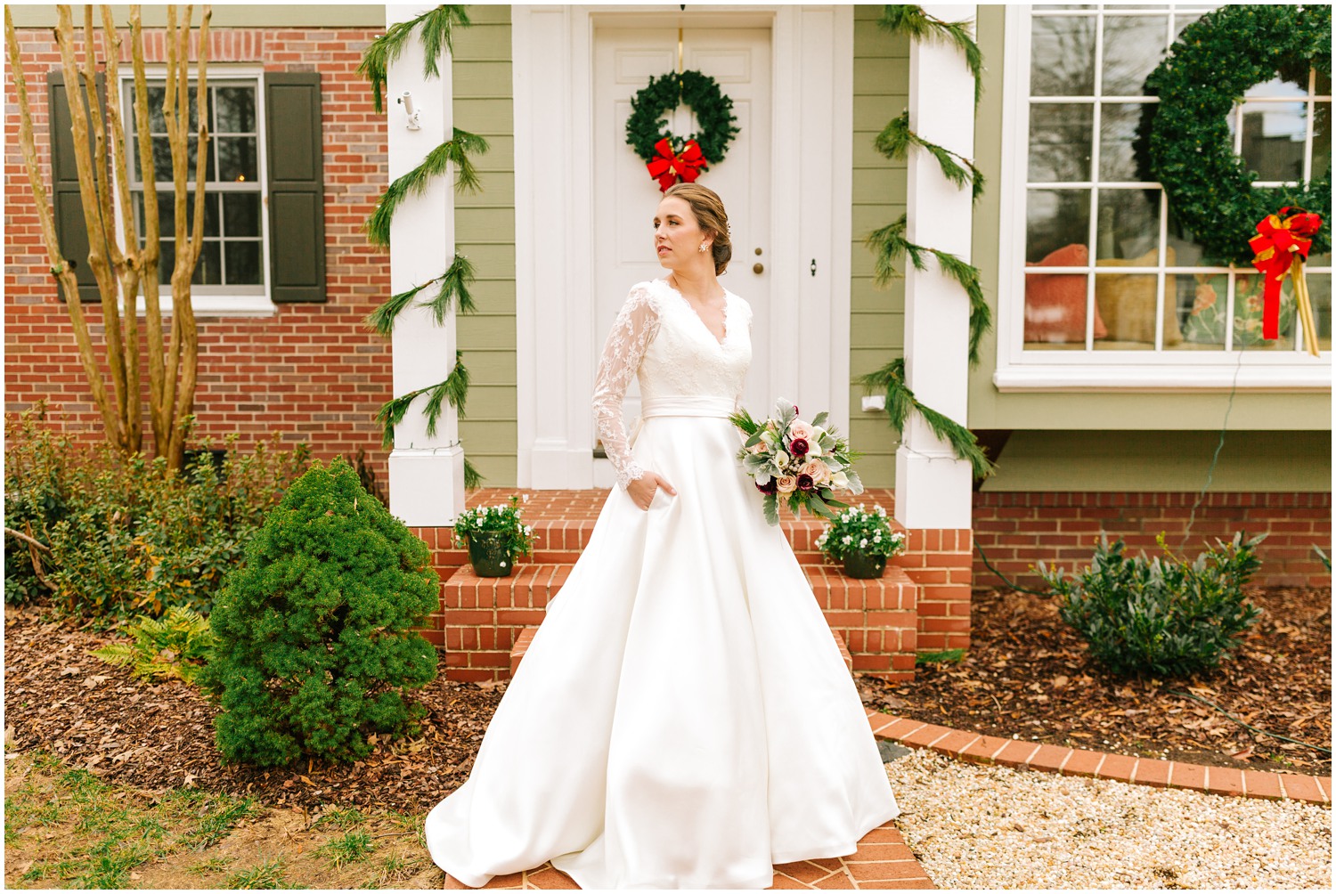 bride poses for Chelsea Renay Photography with hand in pocket of wedding gown