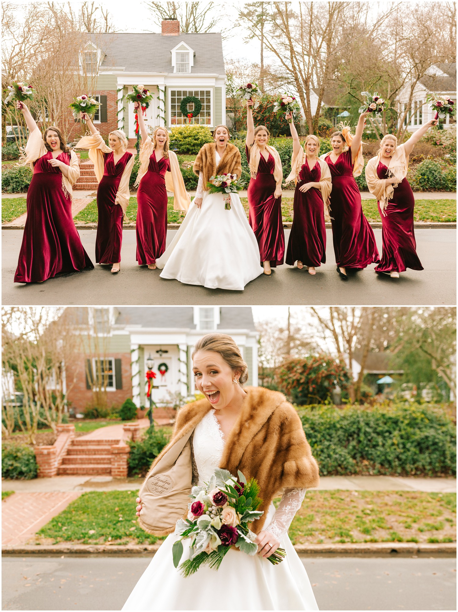 bridesmaids cheer with bouquets and bride dances for Chelsea Renay Photography