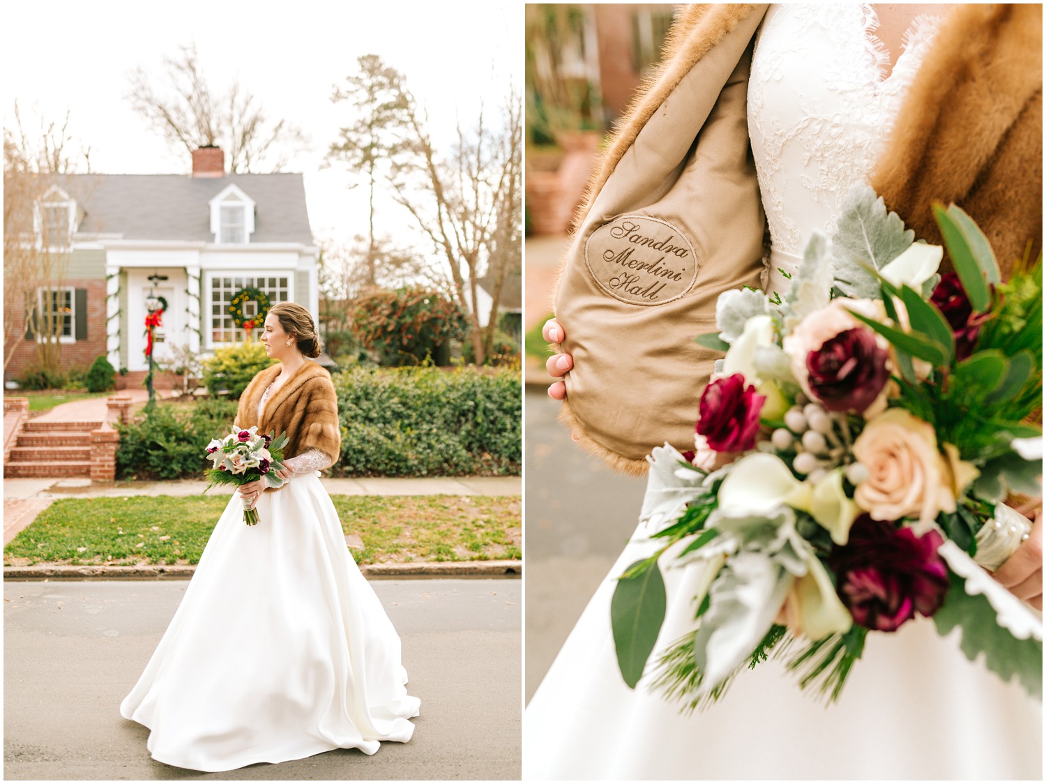 bride wears tan fur for winter wedding photographed by Chelsea Renay Photography