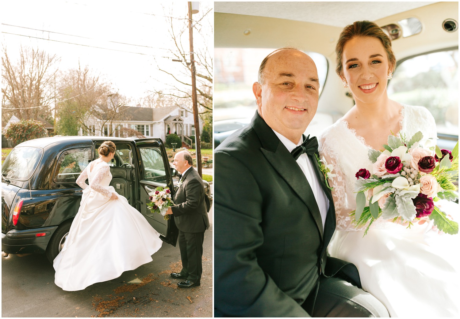 Chelsea Renay Photography photographs father and daughter in classic car on the way to wedding ceremony