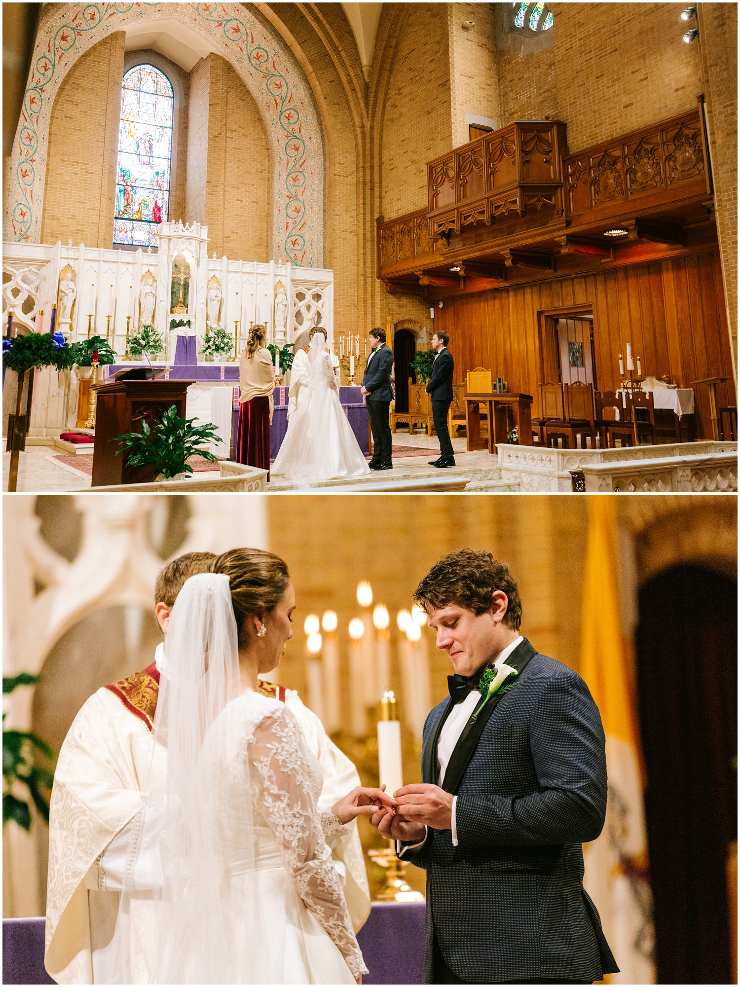 bride and groom exchange vows in traditional church wedding in North Carolina photographed by Chelsea Renay Photography
