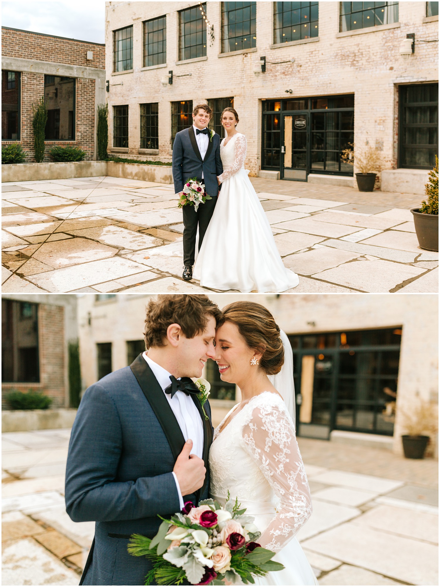 bride and groom pose for Chelsea Renay Photography after winter wedding in NC