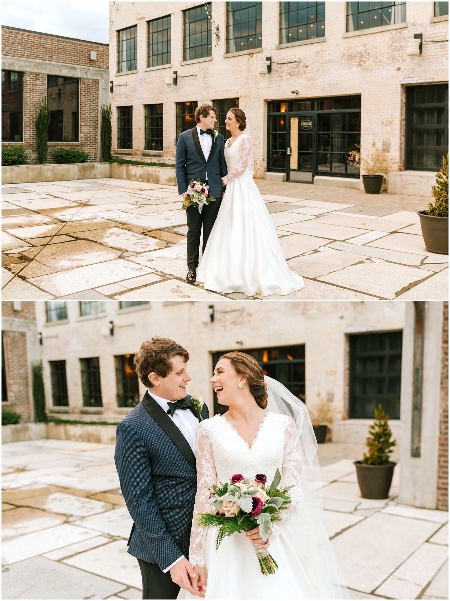 Chelsea Renay Photography photographs bride and groom laughing holding wedding bouquet