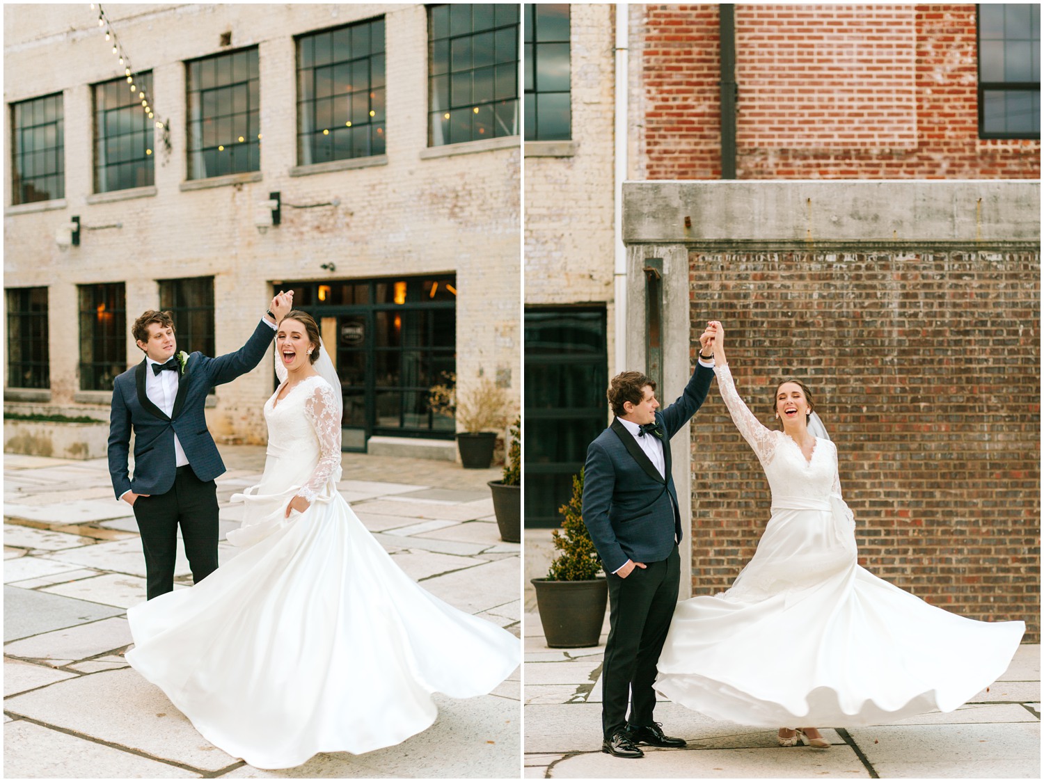 bride and groom twirl during wedding portraits with Chelsea Renay Photography