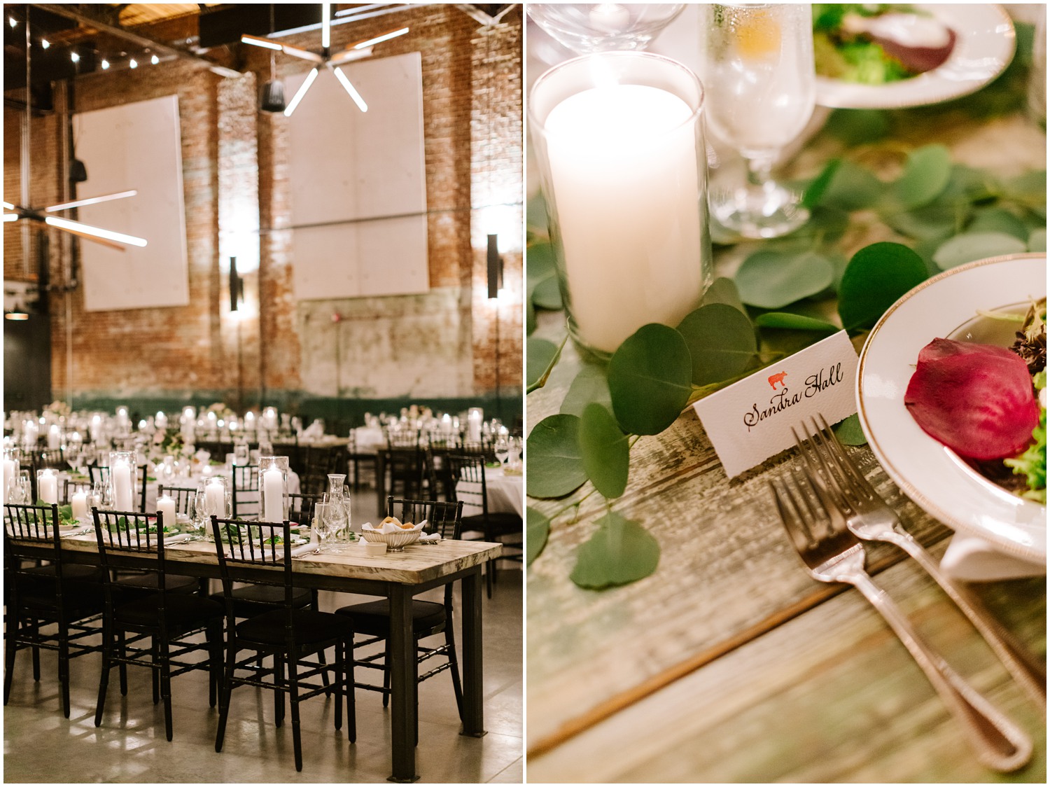industrial inspired wedding details at the Cadillac Service Garage