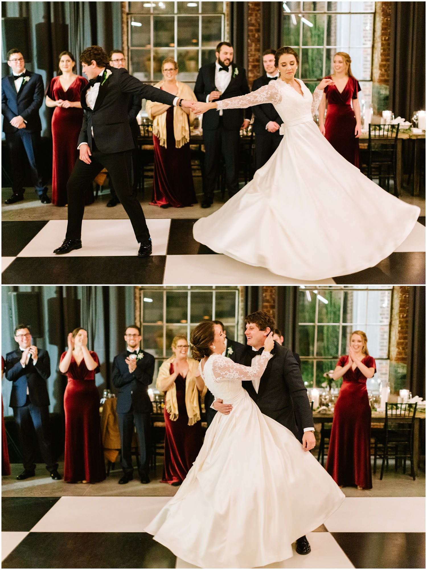 bride and groom perform choreographed first dance in Greensboro NC with Chelsea Renay Photography