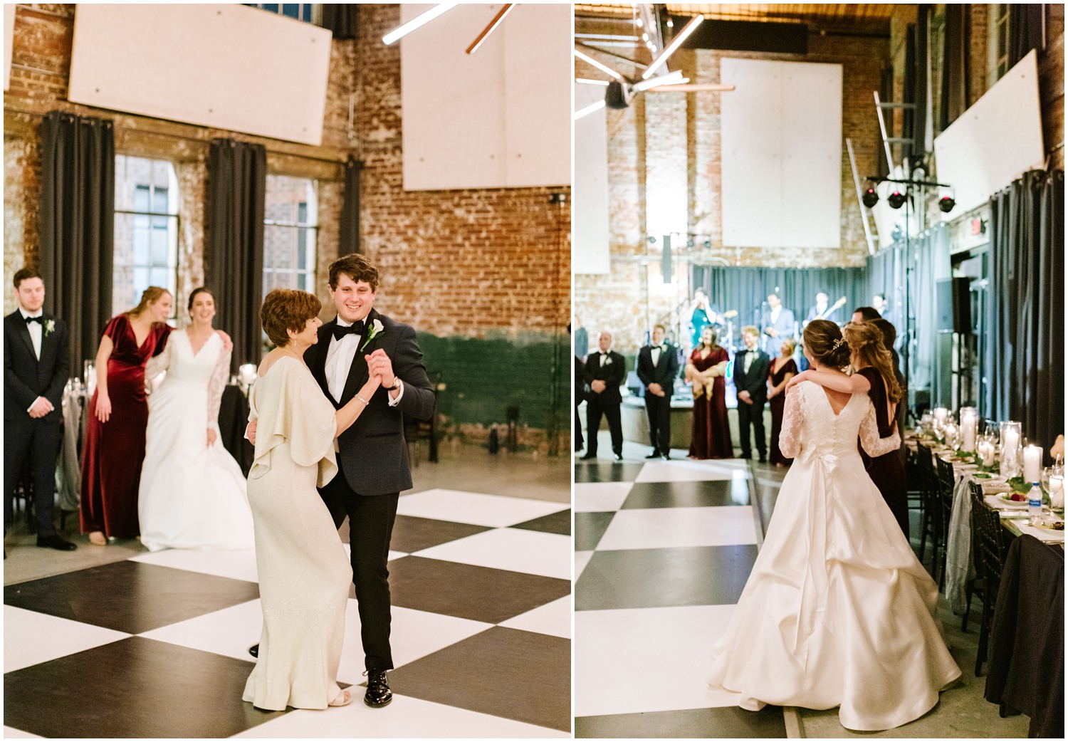 bride watches mother-son dance during NC wedding reception