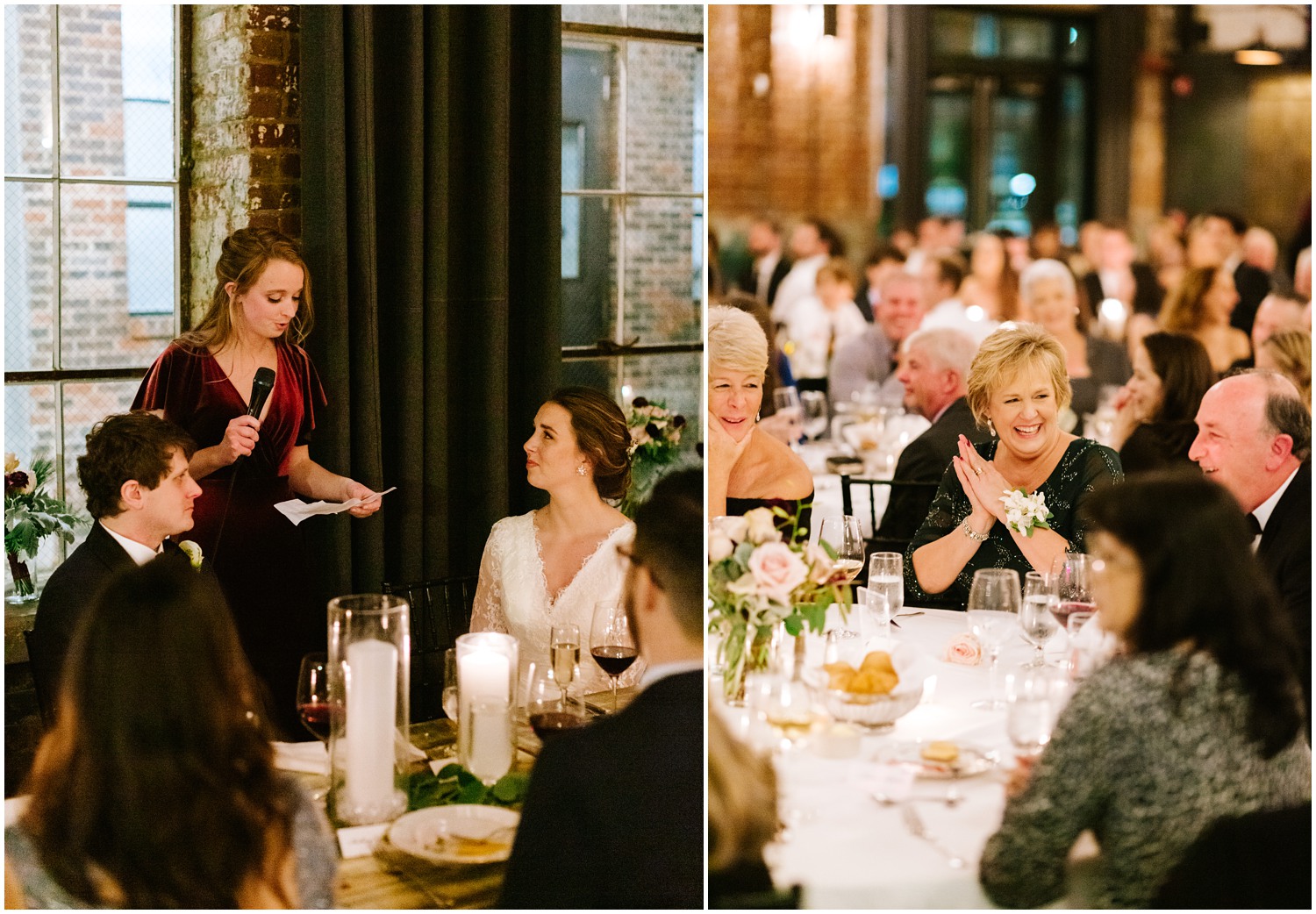 bridesmaid reads toast to the bride and groom in NC