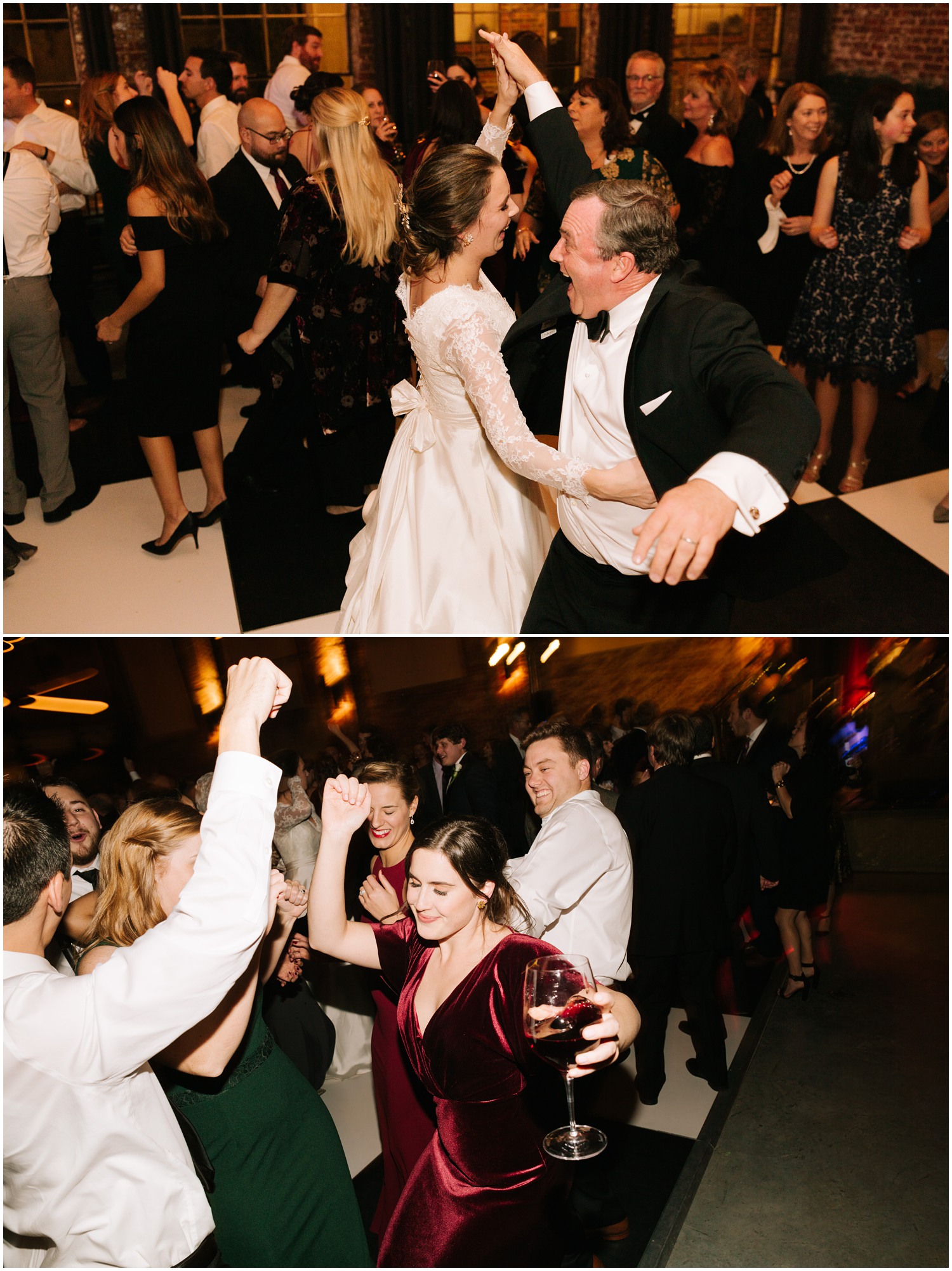 bride dances with wedding guests at Greensboro NC wedding reception