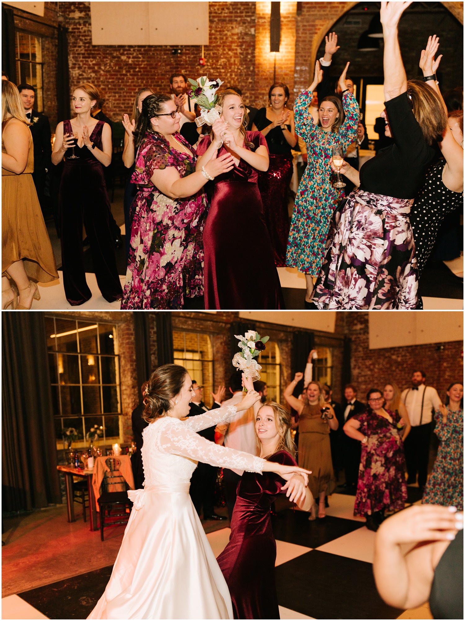 bouquet toss at NC wedding reception photographed by Chelsea Renay Photography