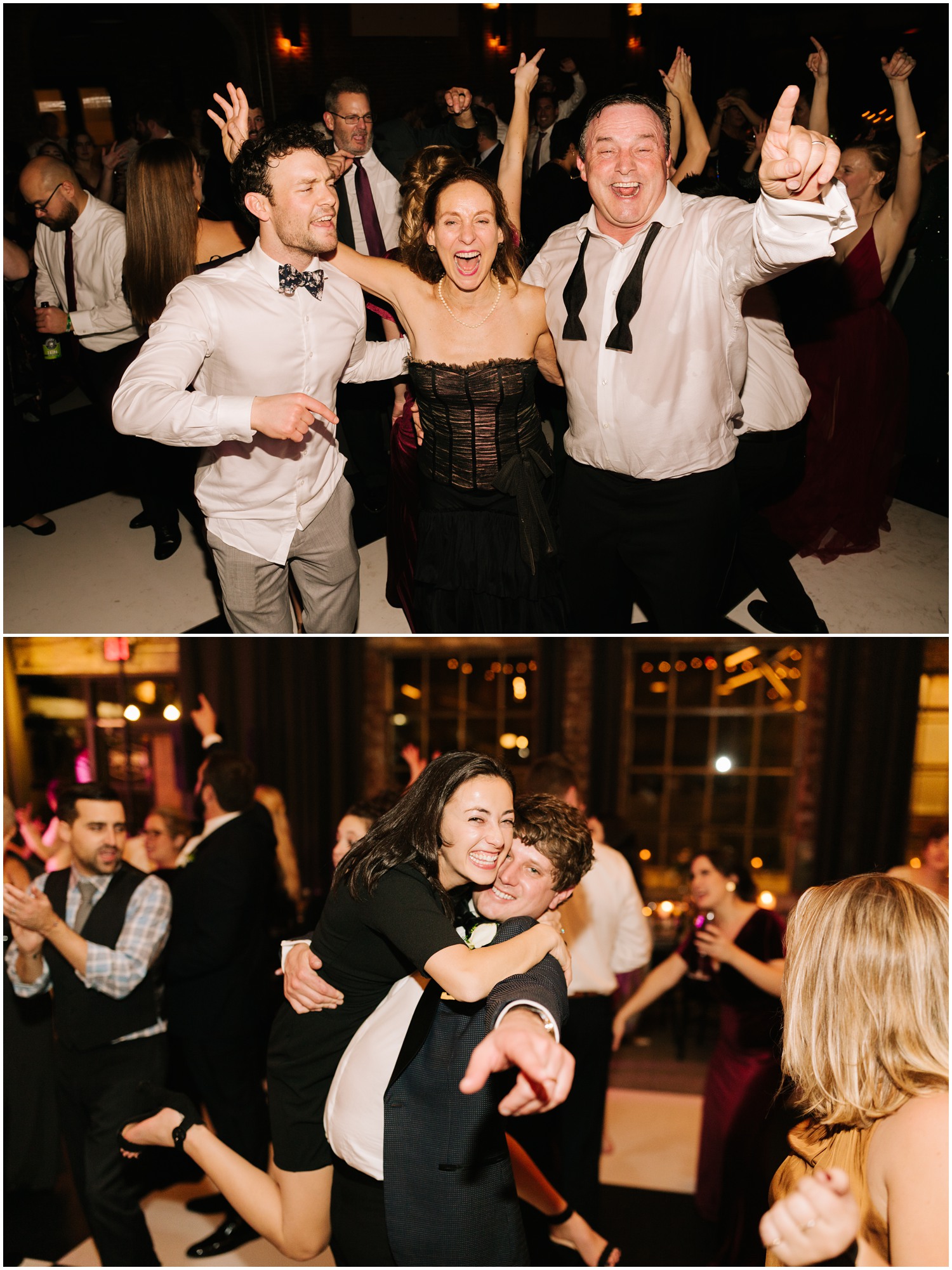 wedding guests enjoy dancing at Cadillac Service Garage wedding reception