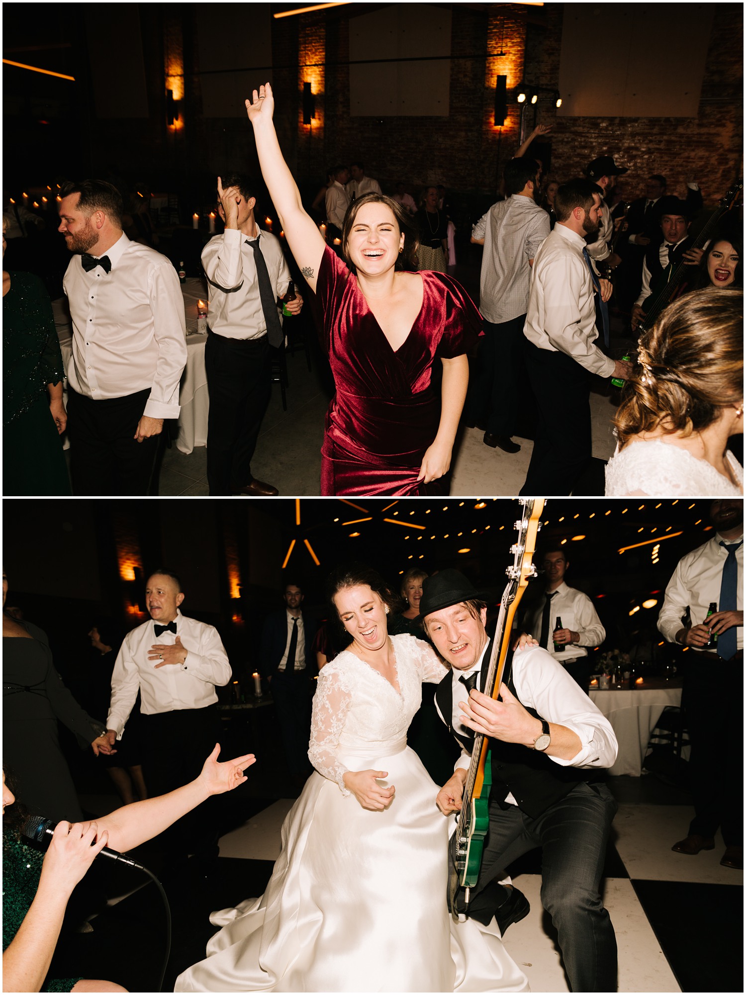 bride dances with guitar player during NC wedding reception photographed by Chelsea Renay Photography