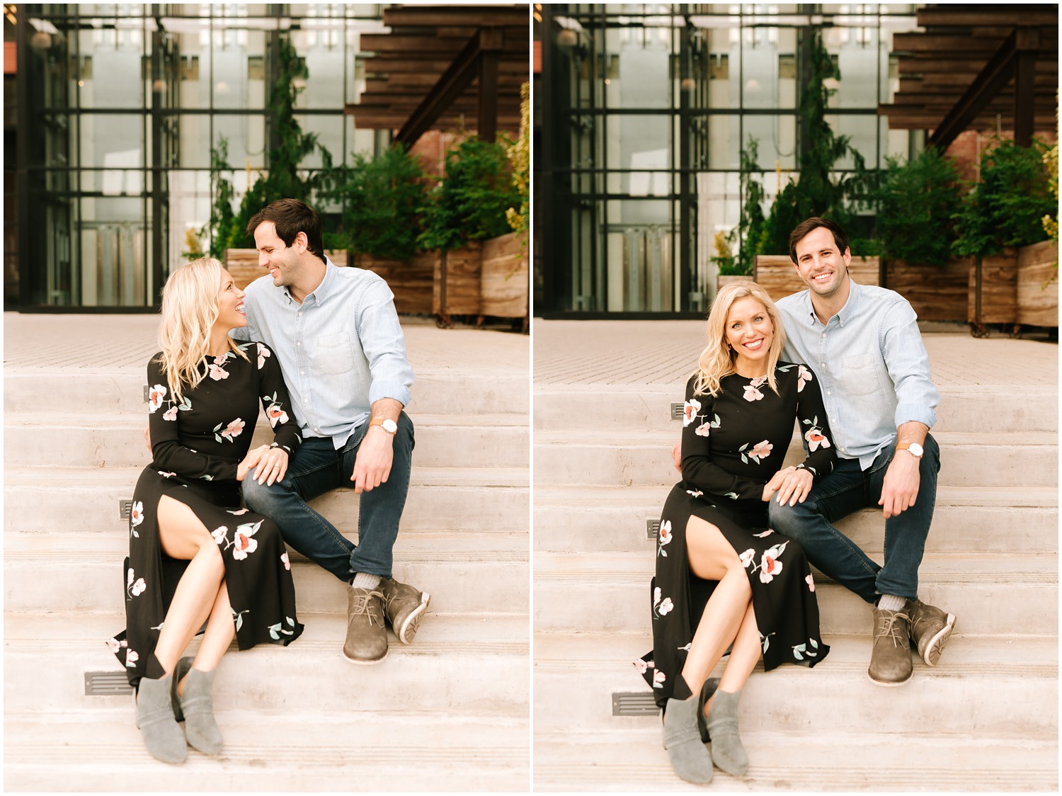 engagement portraits on steps of Dillon with Chelsea Renay 