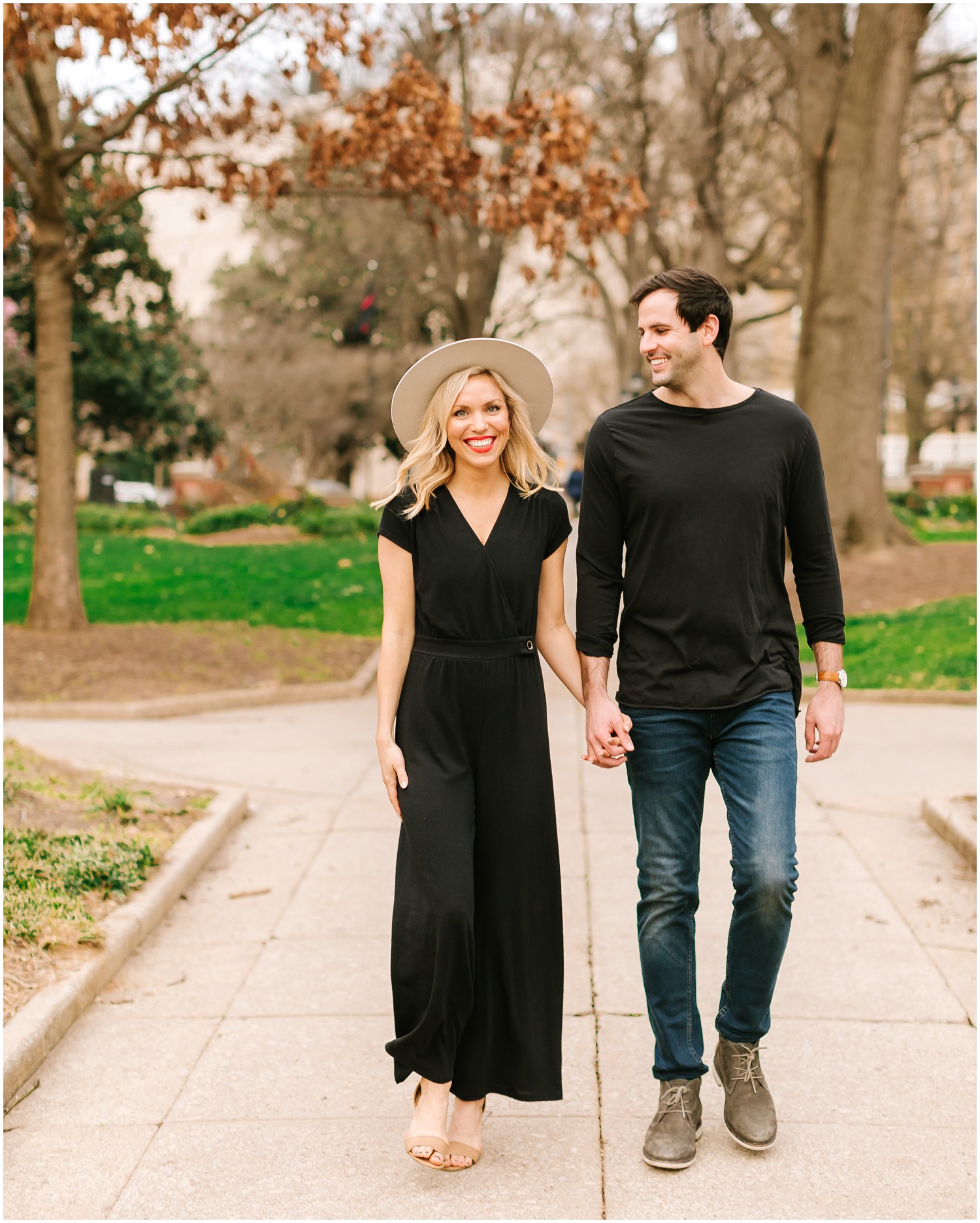 downtown engagement portraits in Raleigh NC during the fall