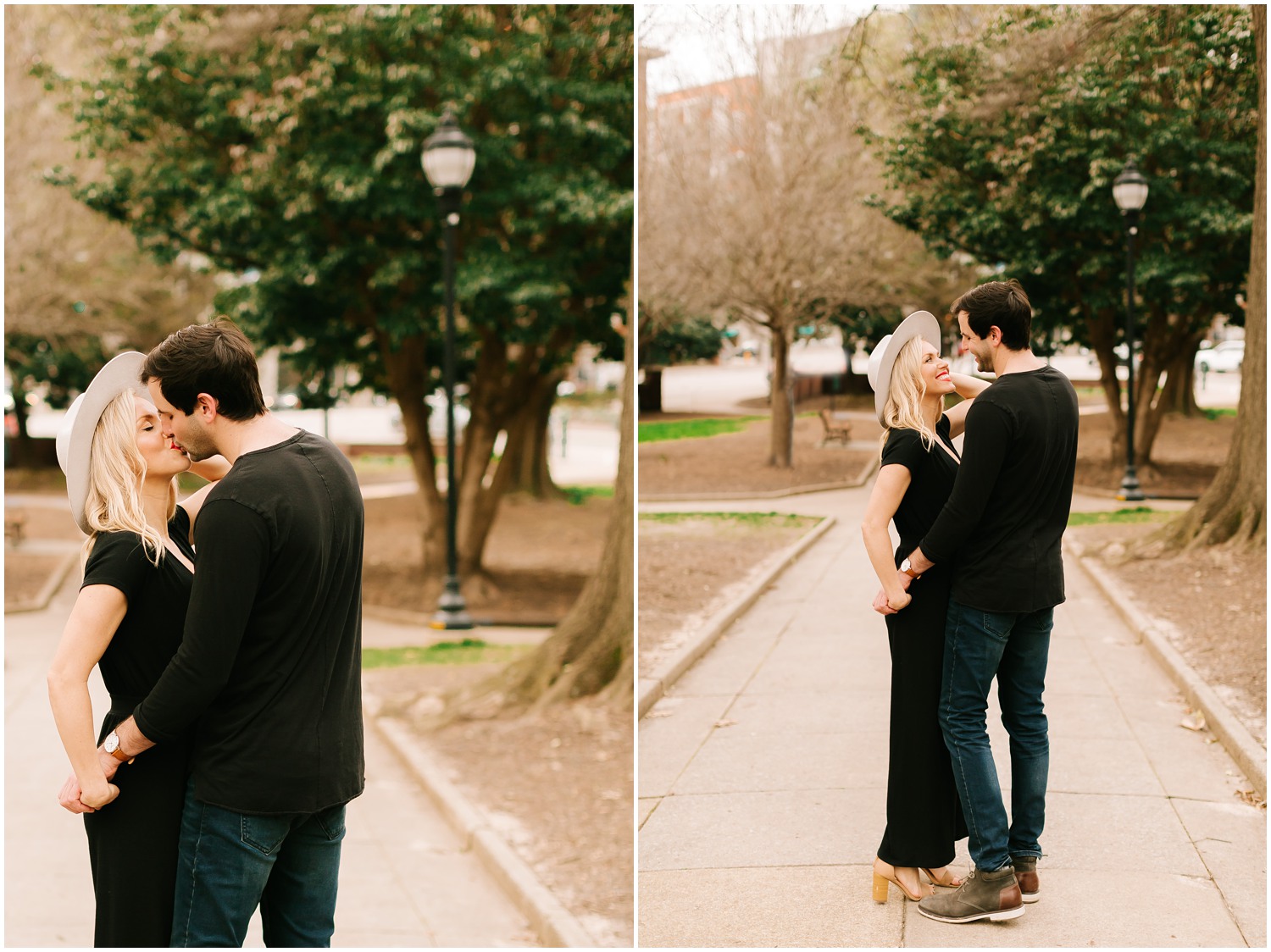 engaged couple laughs and kisses during NC engagement portraits by Chelsea Renay