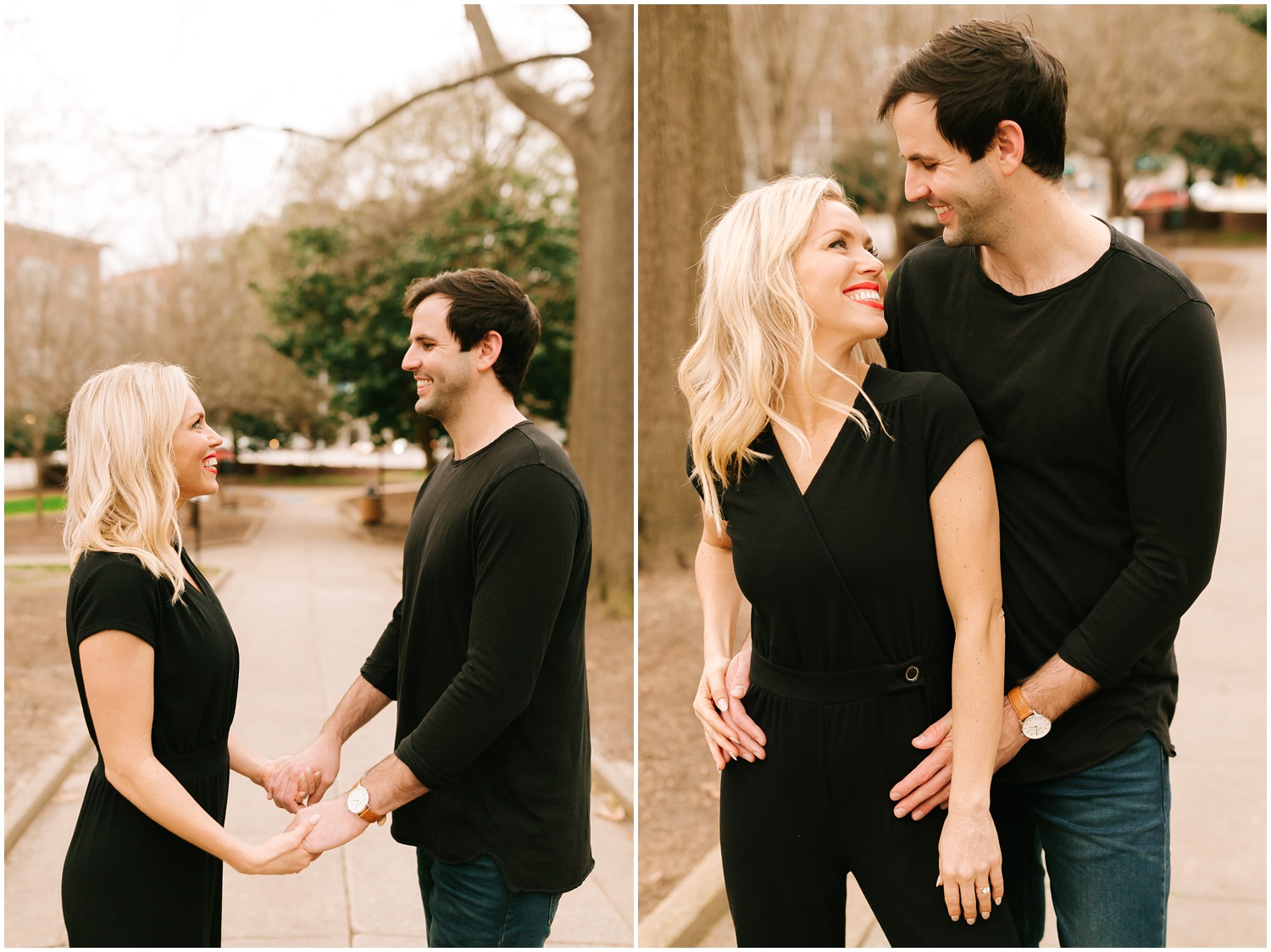 casual fall Downtown Raleigh Engagement Session