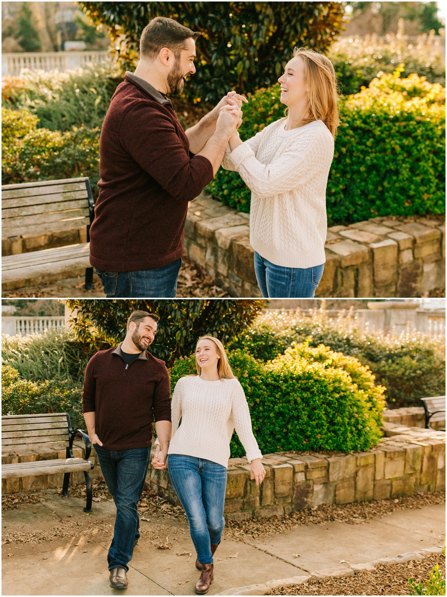 Winter Engagement session in Charlotte North Carolina in Midtown Park
