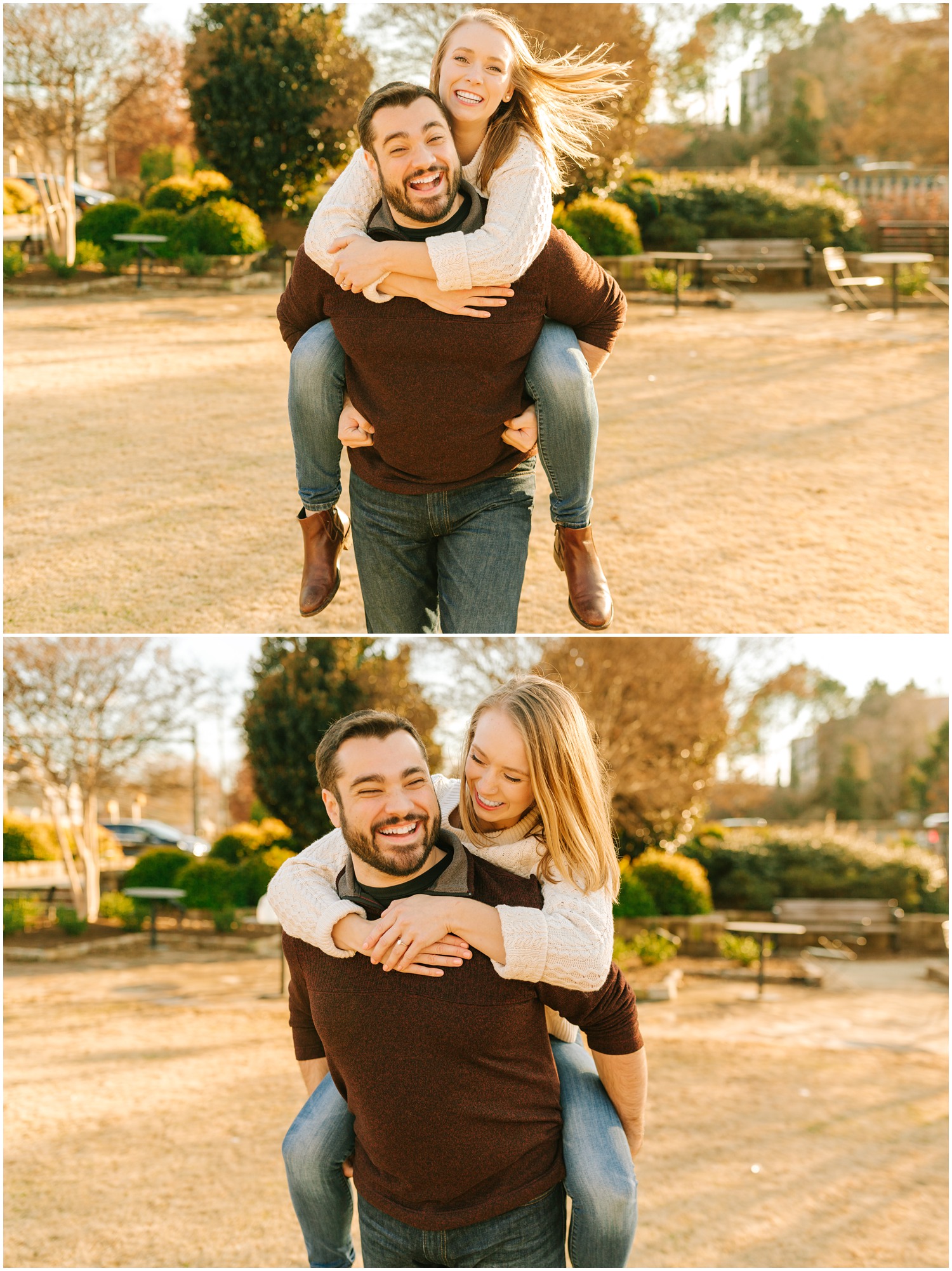 playful engagement portraits in Midtown Park with Chelsea Renay