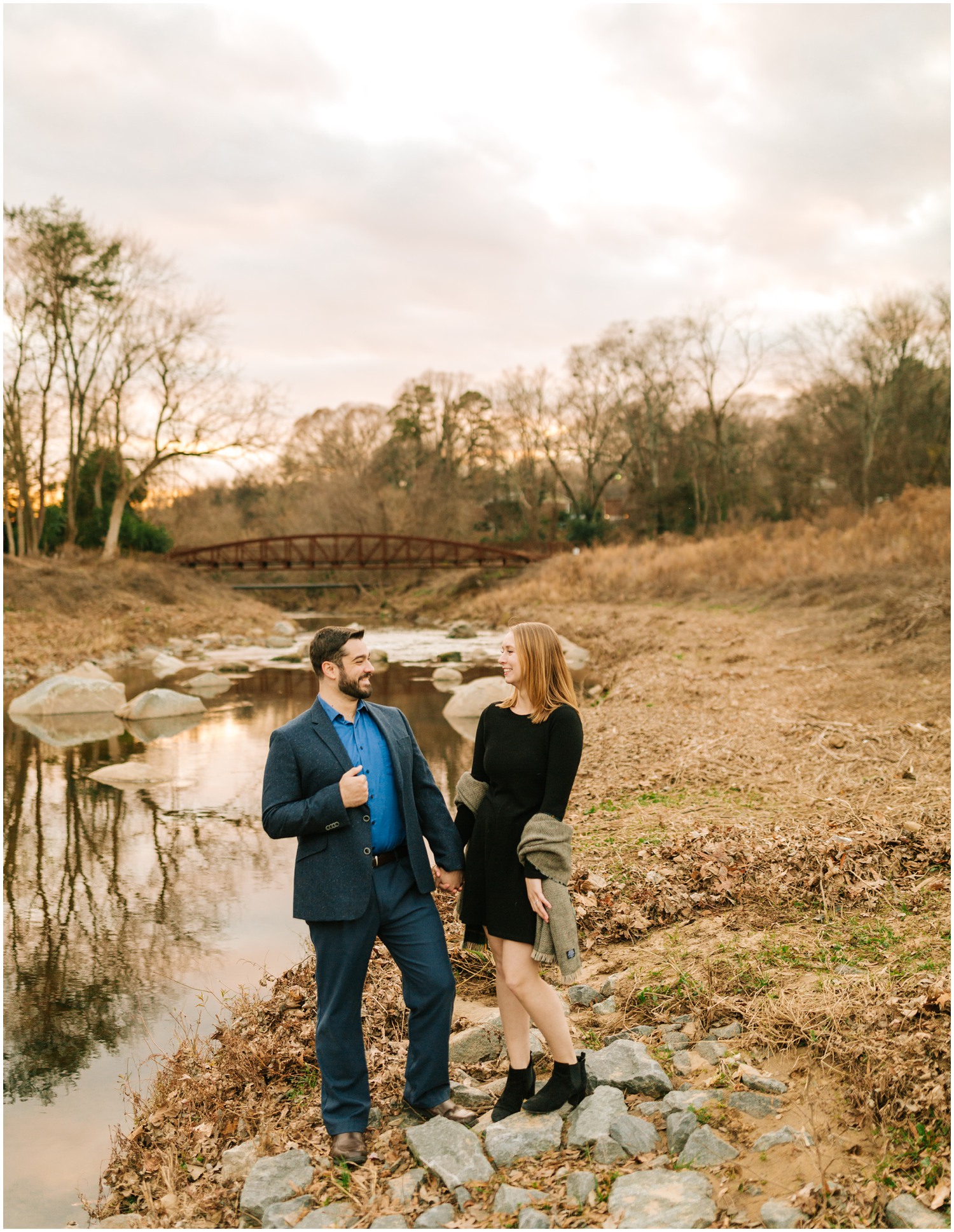 engagement session in Midtown Park with Charlotte NC couple 