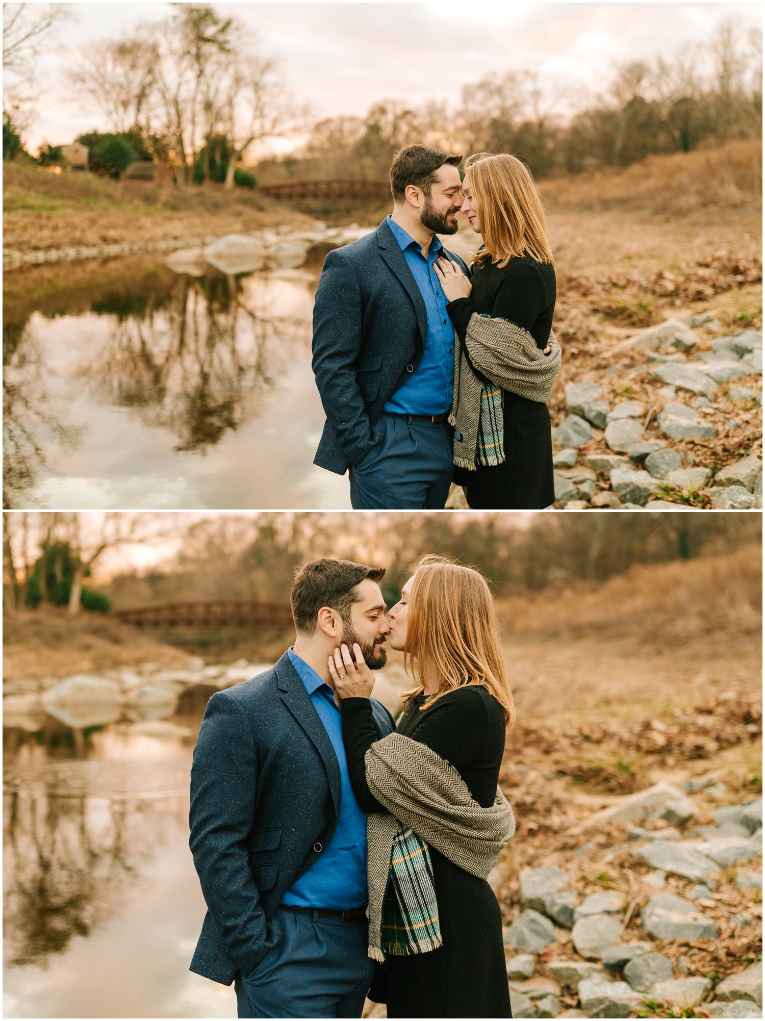 Winter Engagement session in Charlotte North Carolina along water