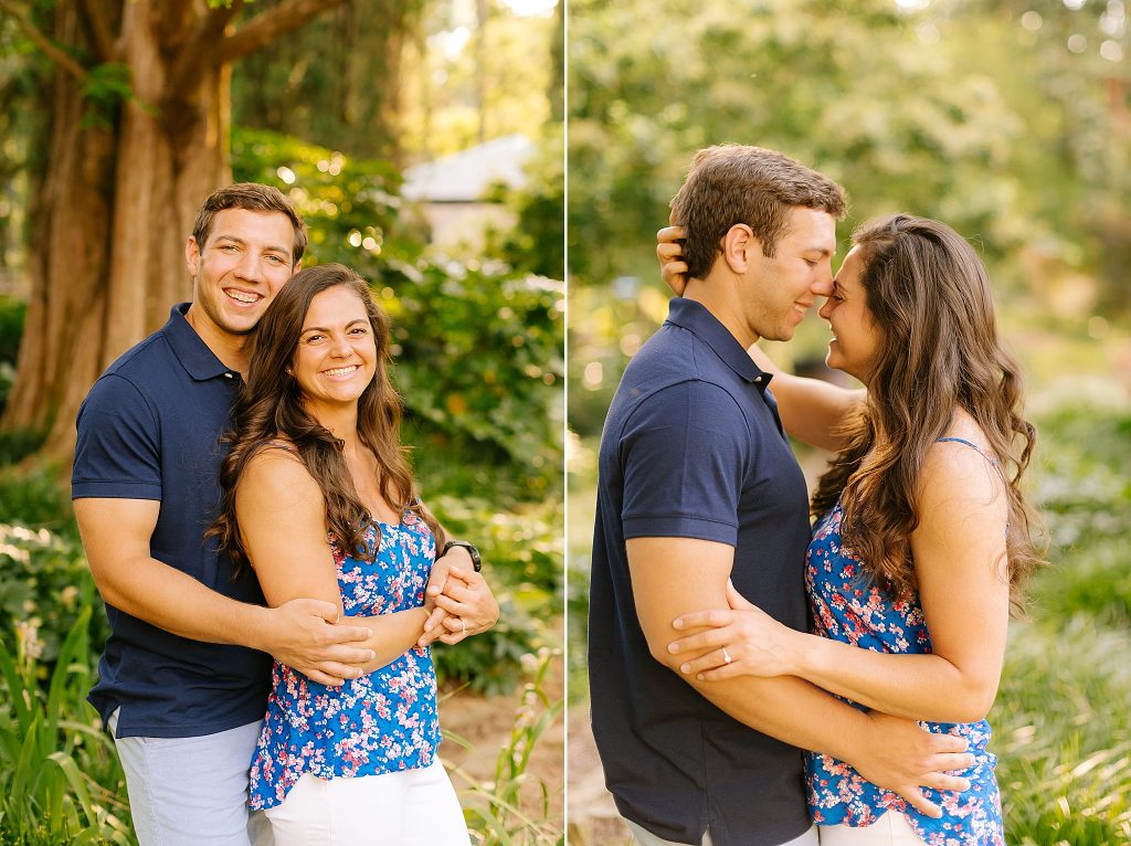 engaged couple hugs and touches noses during engagement portraits with Chelsea Renay