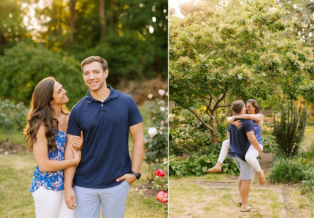 bride looks at groom before he lifts her, twirling around