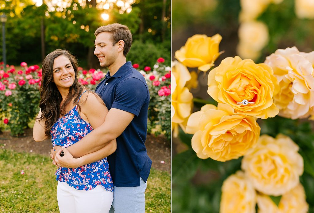 sunset engagement portraits with yellow roses photographed by Chelsea Renay