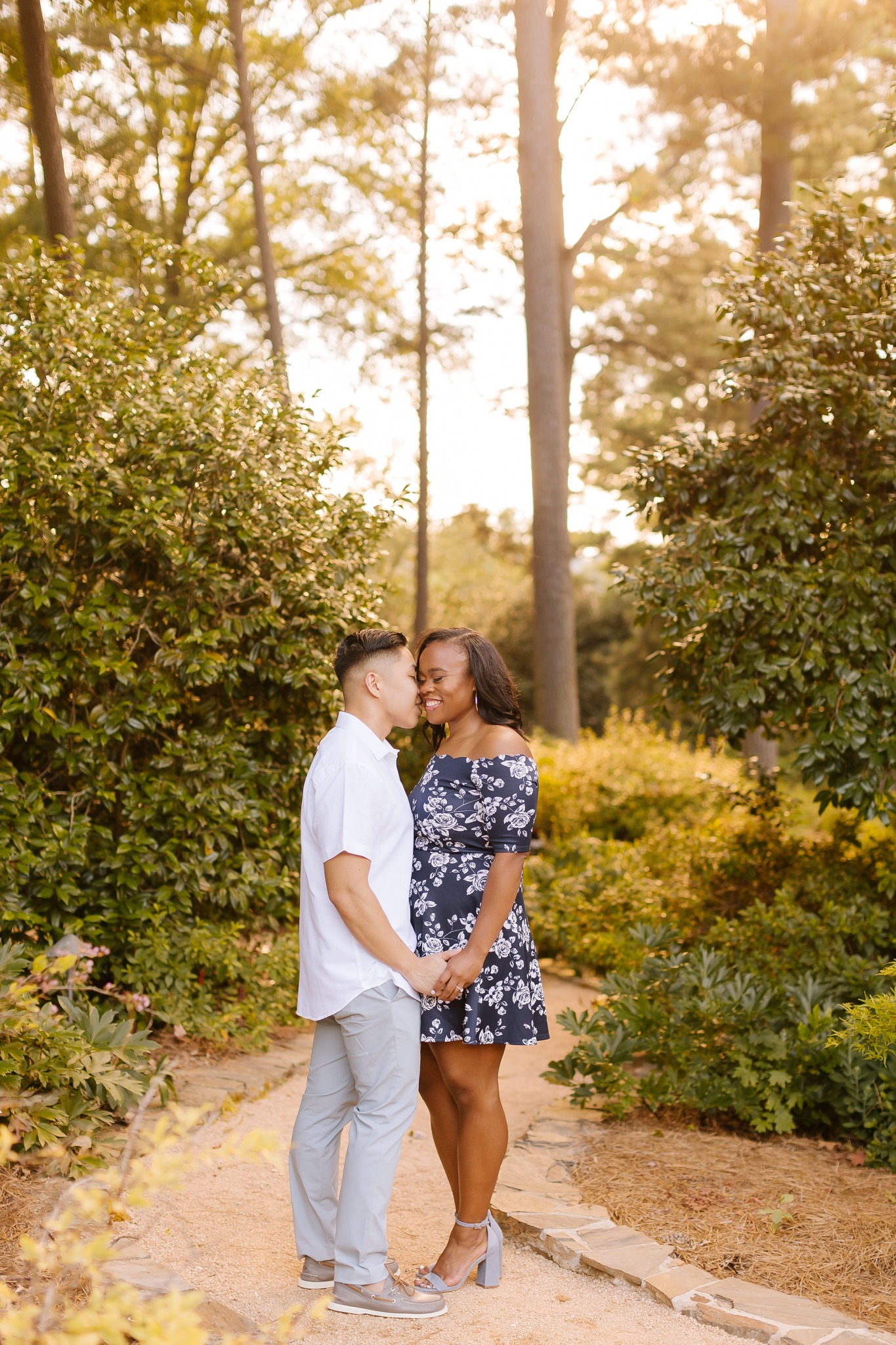 sunset engagement portraits at WRAL Gardens