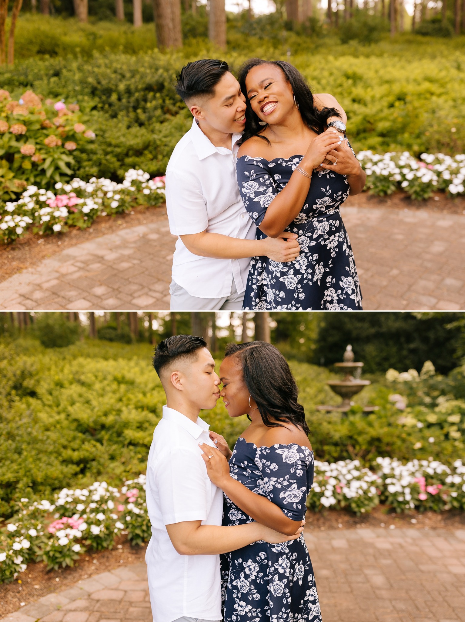 romantic summer engagement session at WRAL Gardens