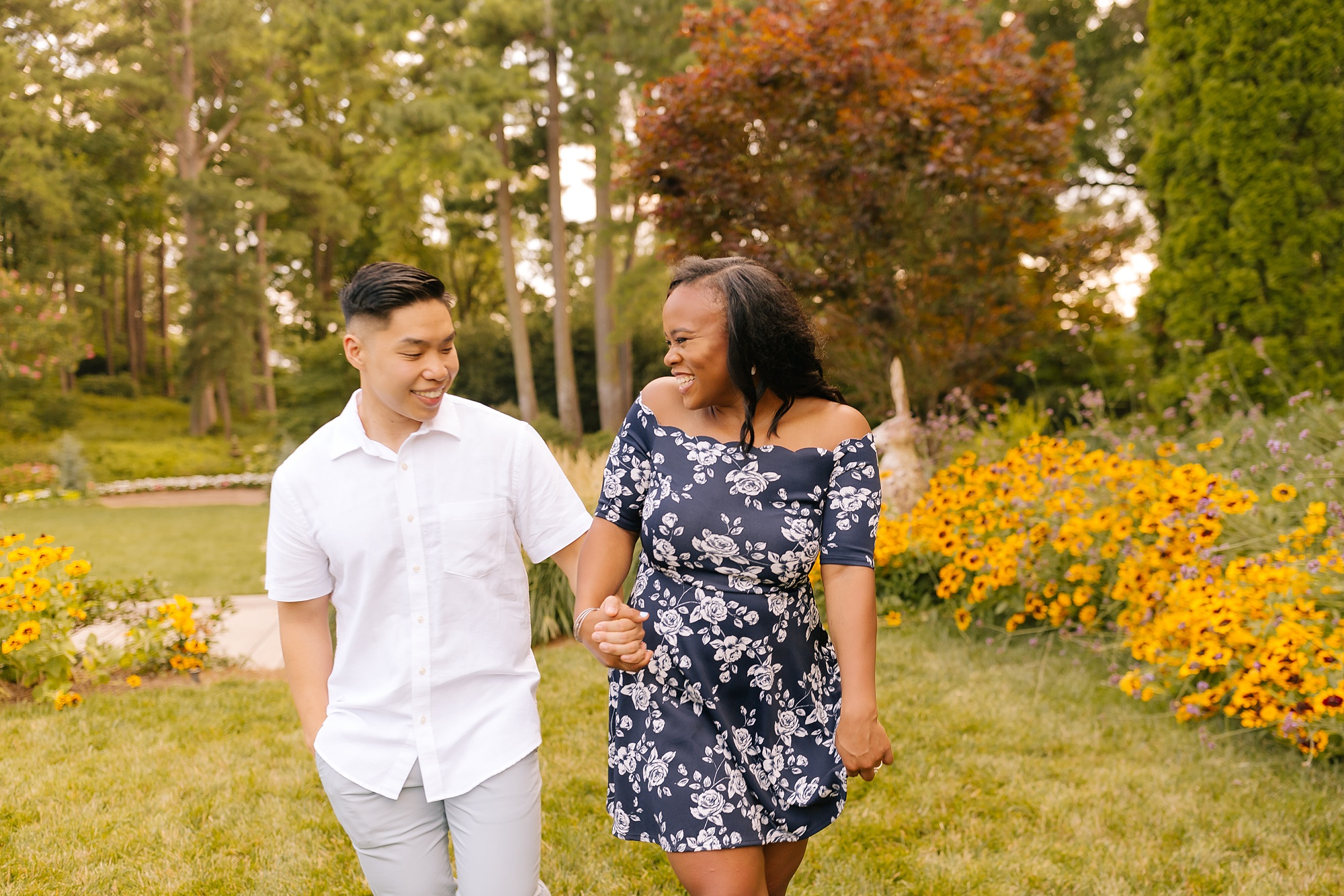 romantic engagement session in WRAL Gardens