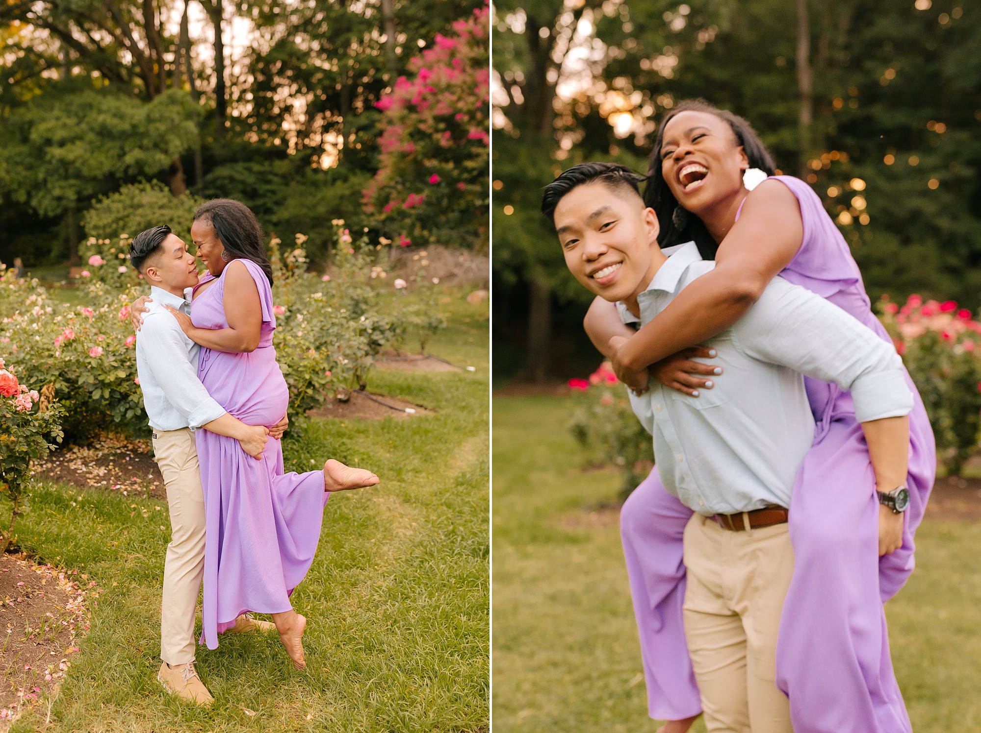 Colorful Engagement Photos at Raleigh Rose Garden