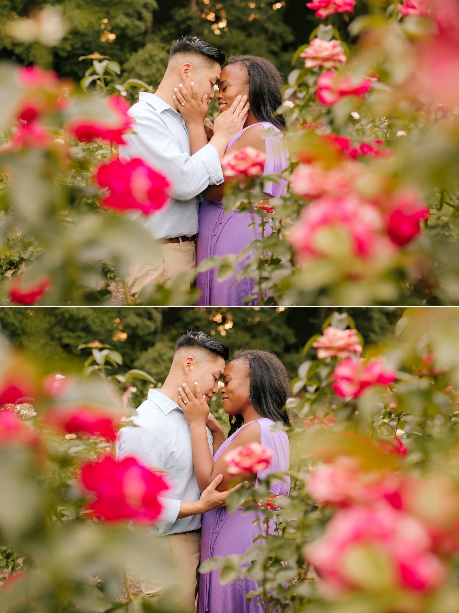 romantic summer engagement portraits at WRAL Gardens