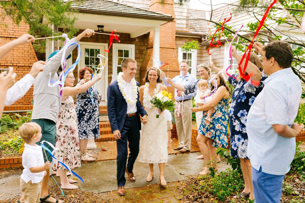 exit with streamers for bride and groom on Ocracoke Island