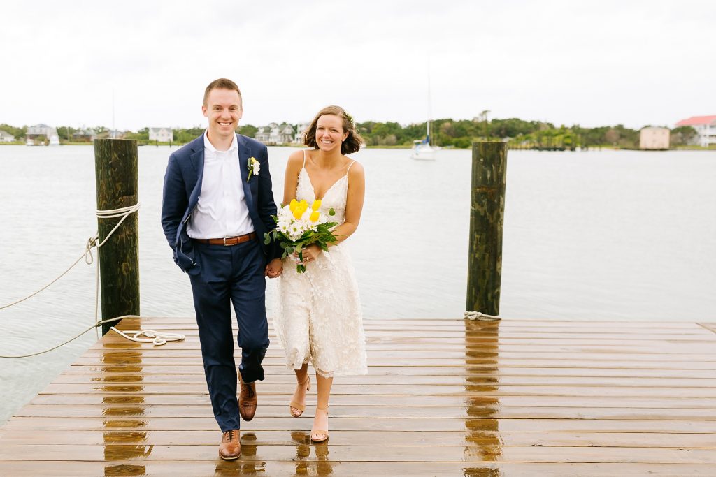 casual bride and groom portraits after Ocracoke Island wedding