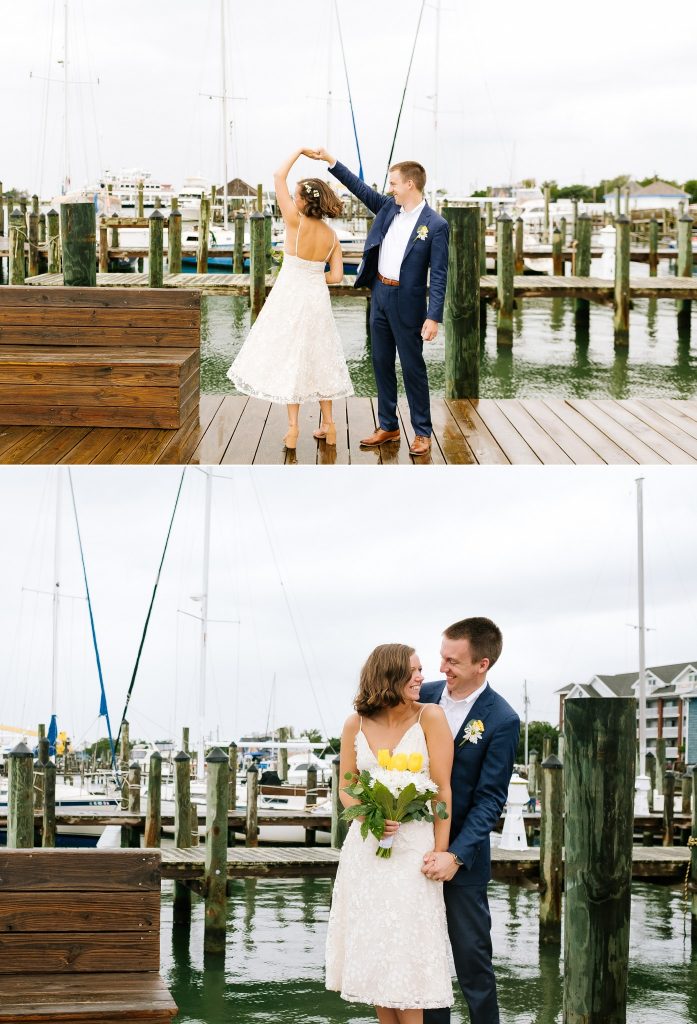 North Carolina beach wedding portraits on docks