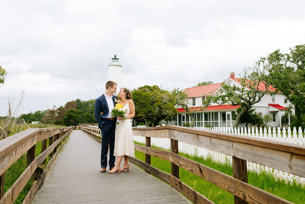 intimate wedding day by Ocracoke Lighthouse