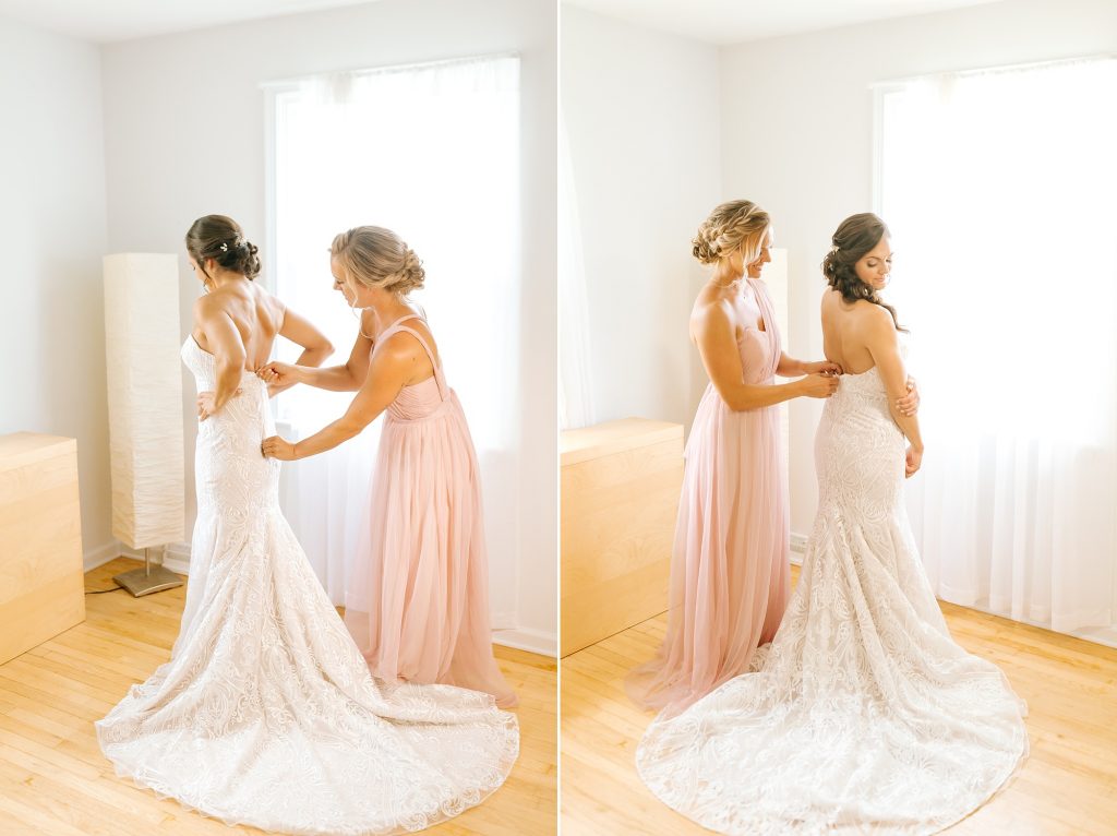 bride prepares for backyard wedding in New Jersey