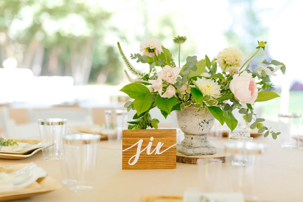 rustic wedding centerpieces with wood table numbers