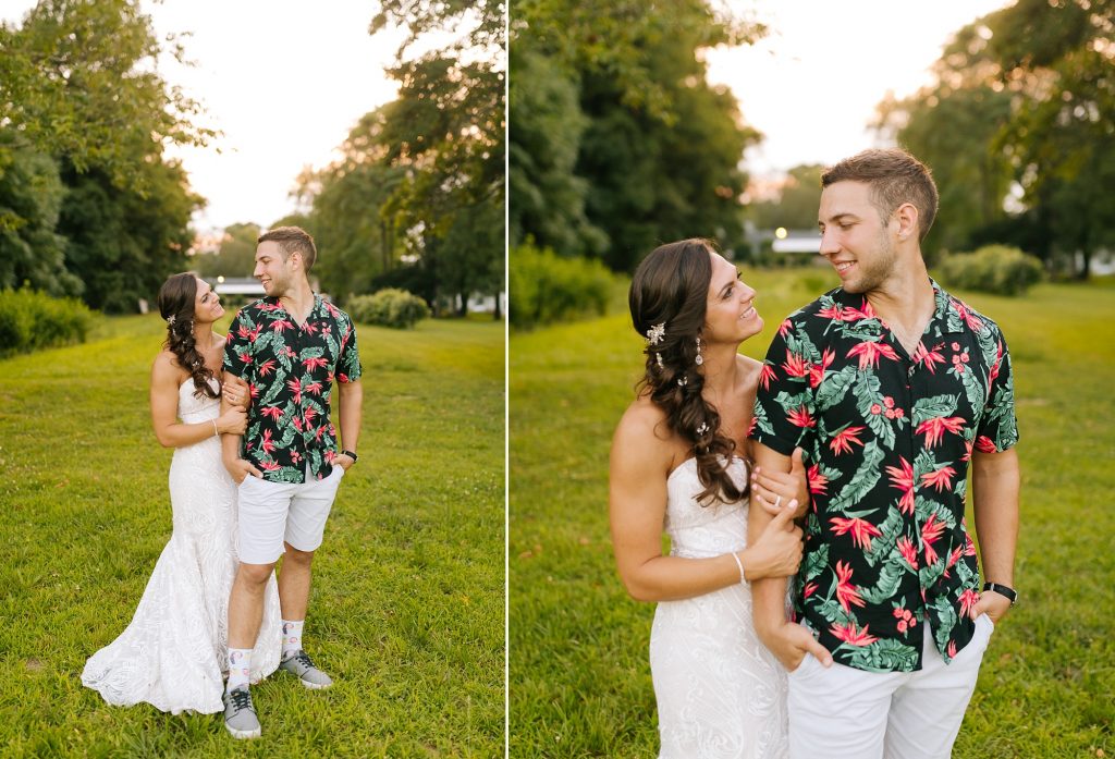 relaxed wedding portraits after backyard wedding in Vineland New Jersey