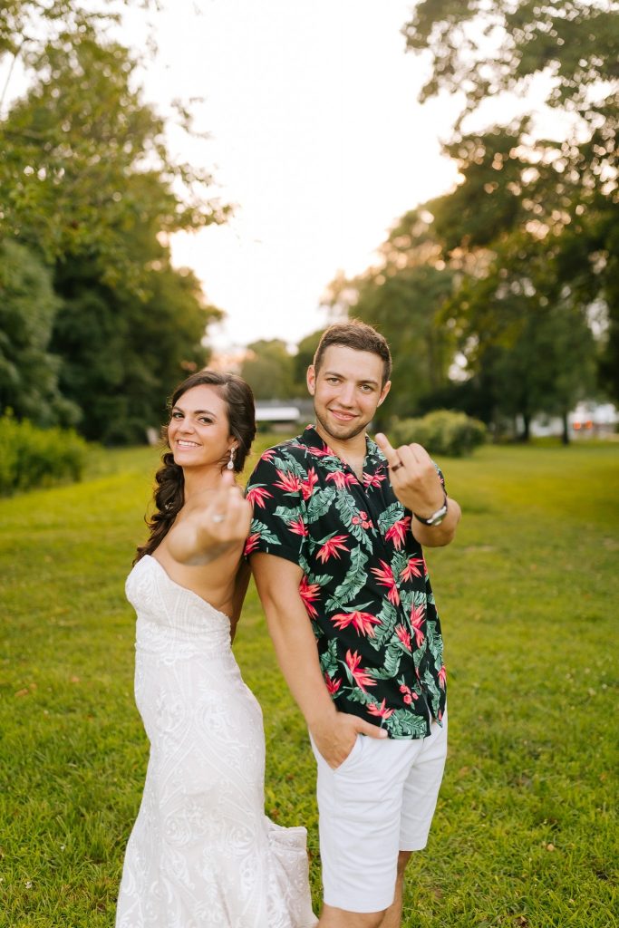 bride and from show off new wedding rings